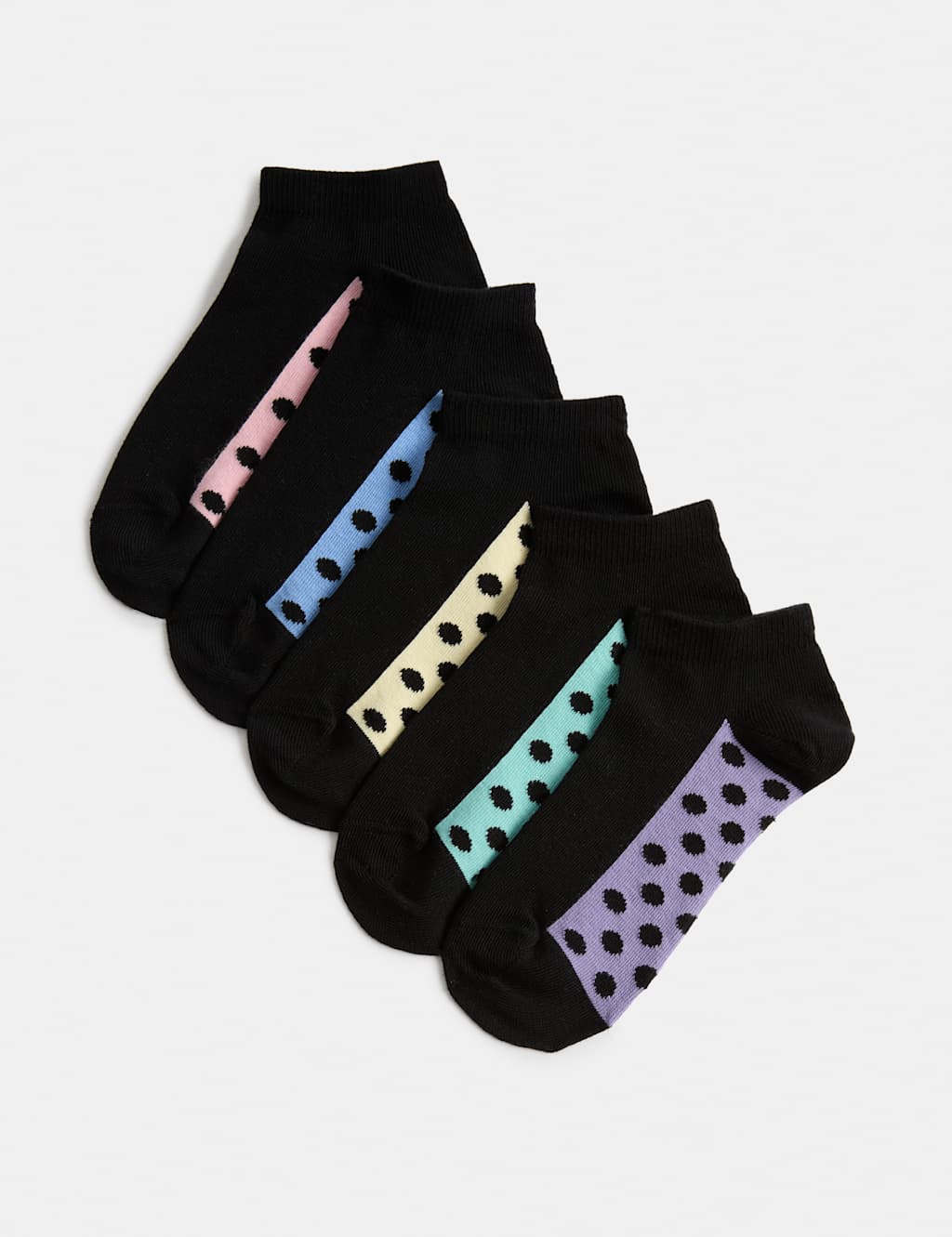 M&S Girls 5 Pack Spot Footbed Trainer Liners - 6-8 ½ - Black Mix