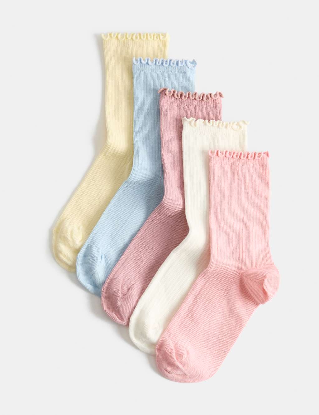 M&S Girls 5 Pack Cotton Rich Ribbed Lettuce Trim Socks (6 Small-7 Large) - 8½-12 - Multi