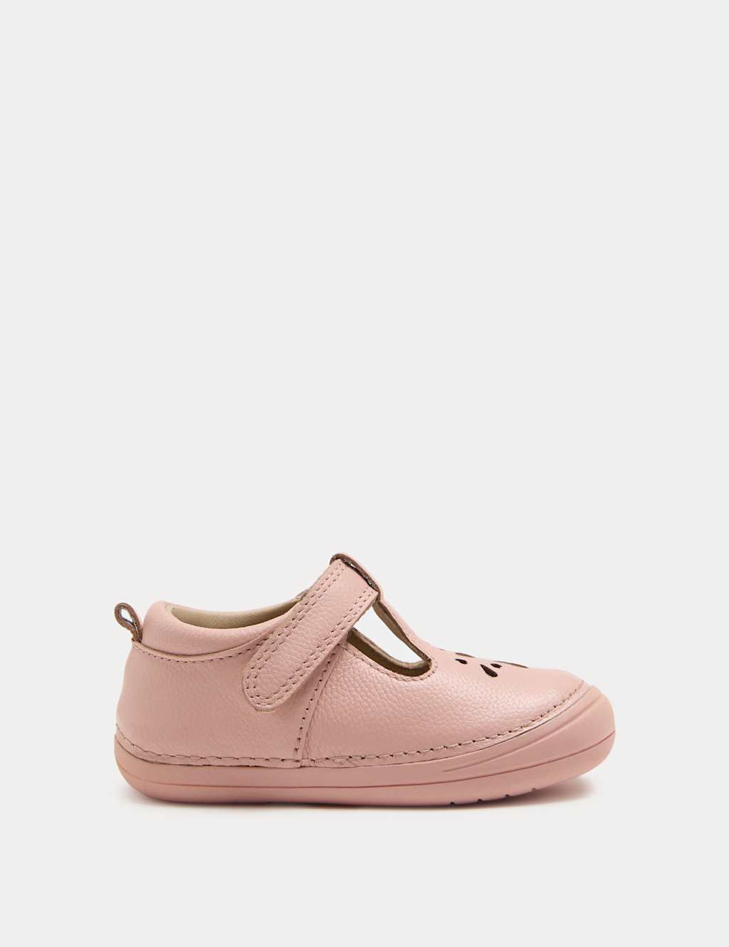 M&S Girls First Walker Leather Heart T Bar Shoes (2 Small - 5 Small) - Coral
