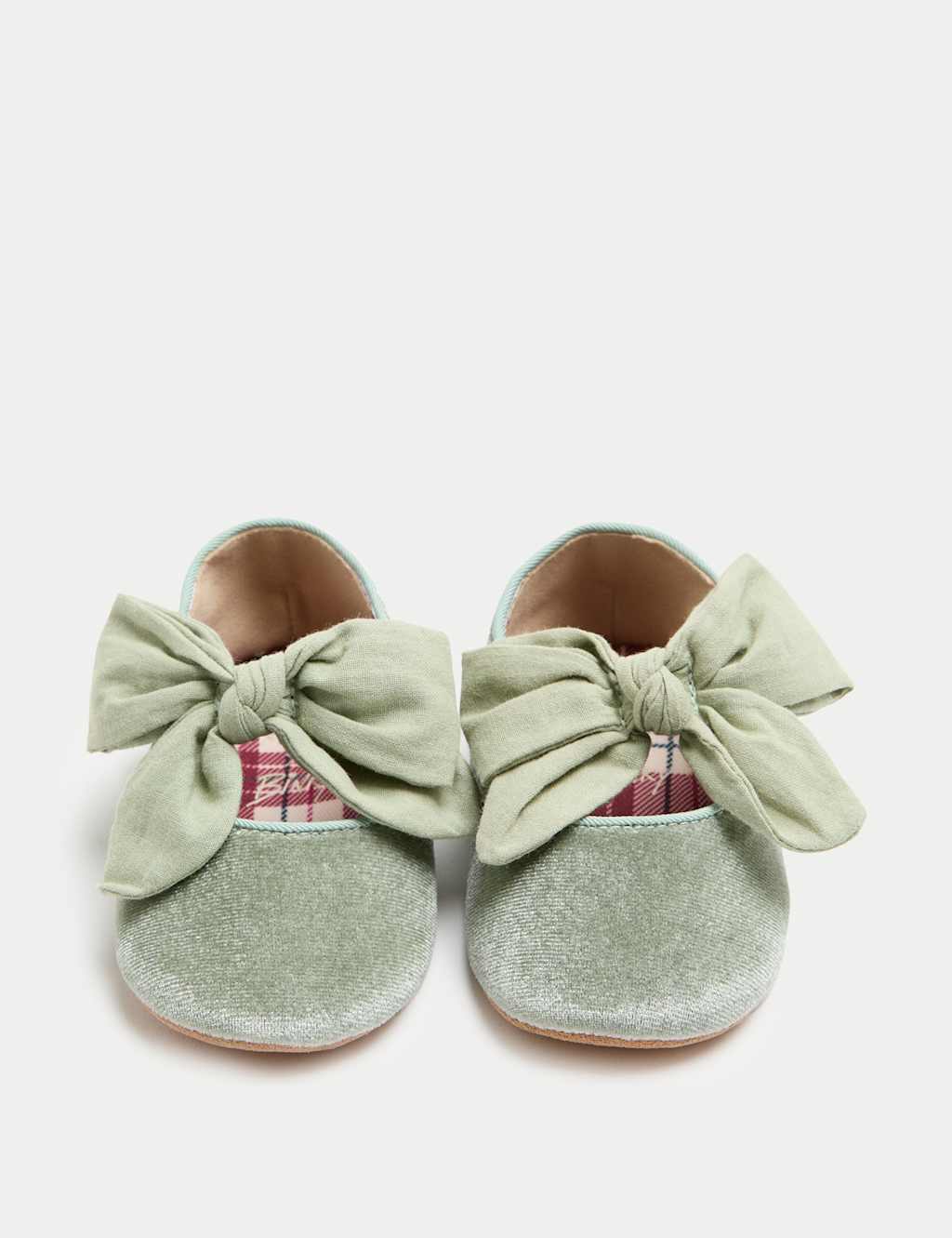 M&S x Binky Baby Bow Ballet Pram Shoes (0-18 Mths) Green