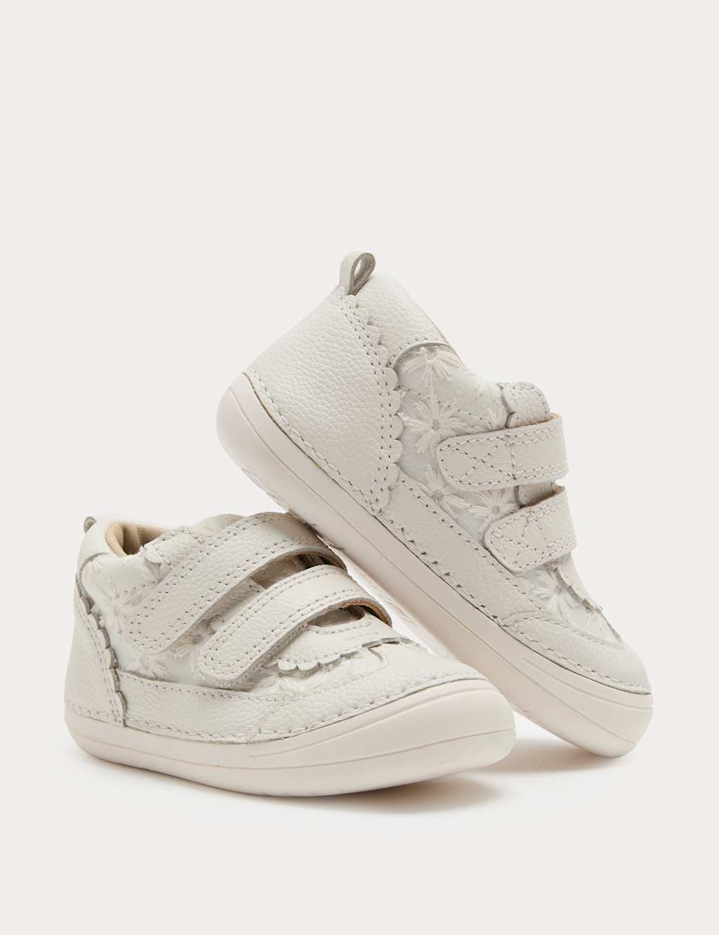 M&S Girls First Walker Leather Broderie Trainers (2 Small-5 Small) - 2 - Cream