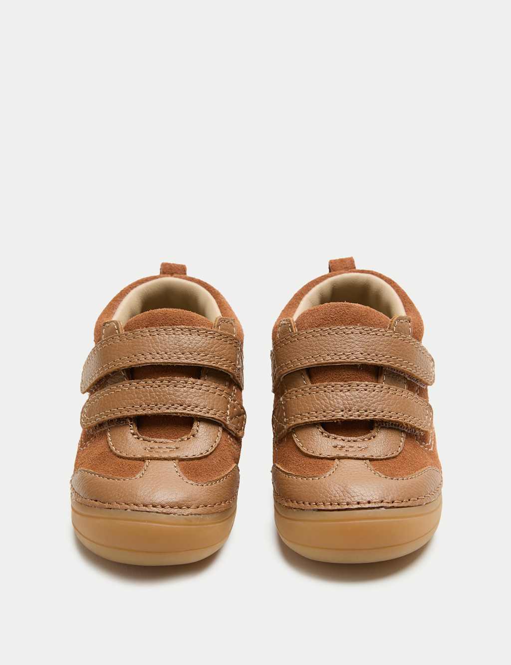 M&S Kids First Walker Suede Riptape Trainers (2-5 Small) - 5 - Tan