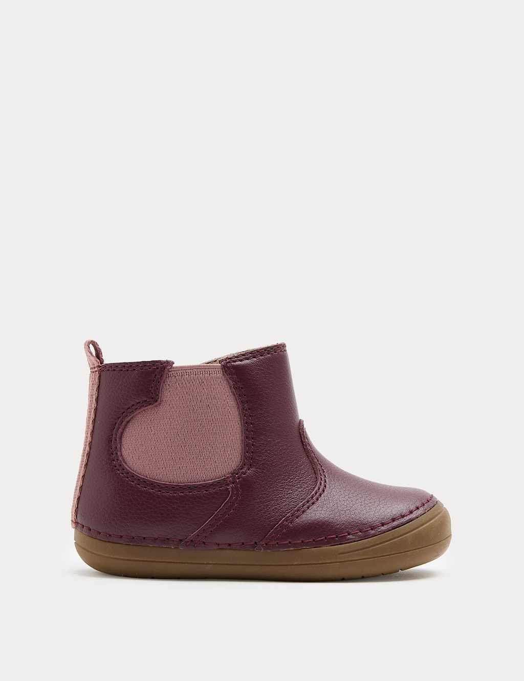 M&S Kids Barefoot Leather Heart Chelsea Boots (2 Small - 5 Small) - Berry