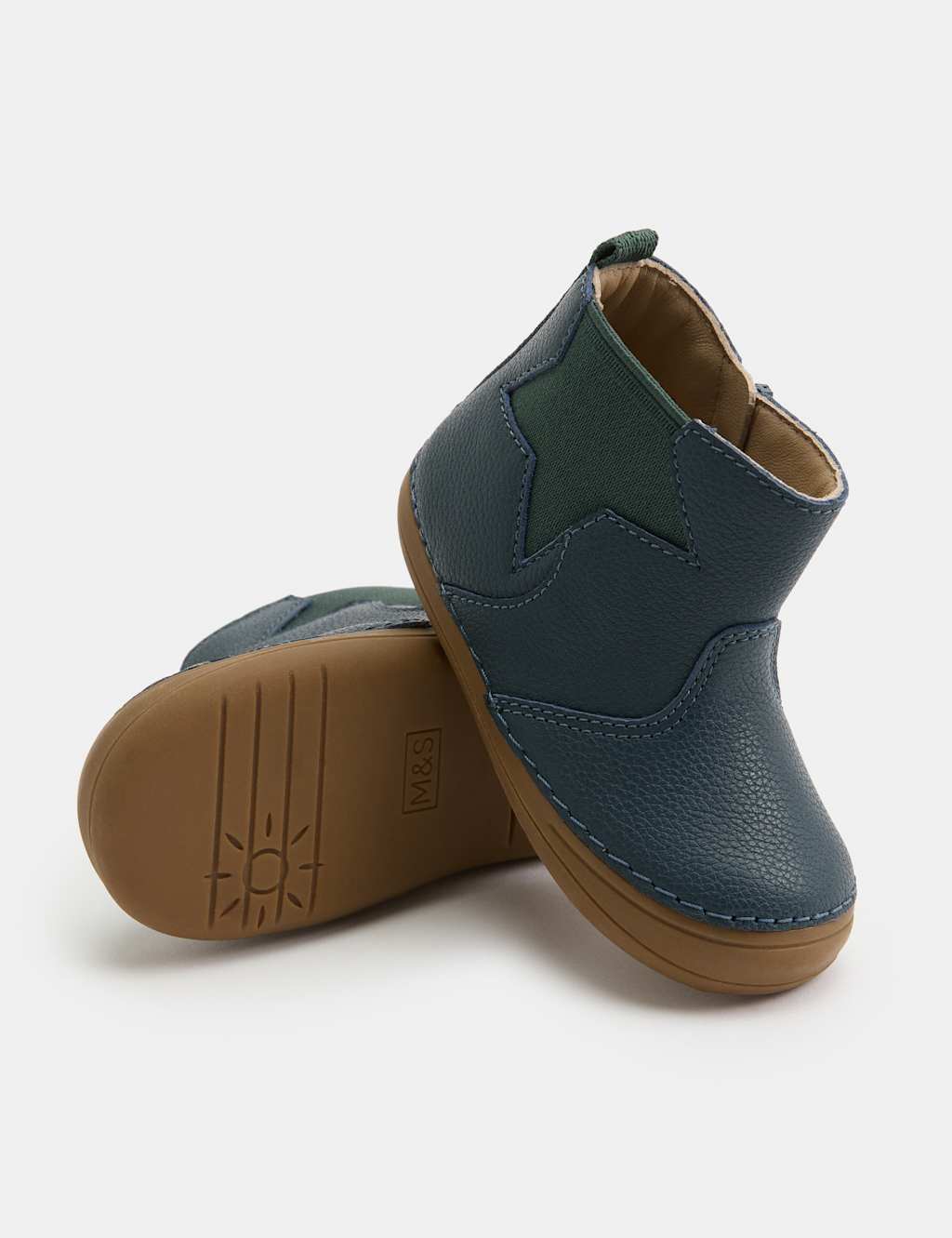 M&S Kids Barefoot Leather Chelsea Boots (2 Small - 5 Small) - Navy
