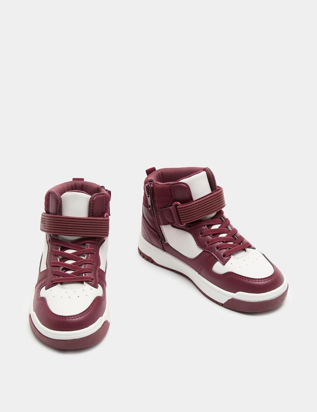M&S Boys Freshfeet Riptape High Top Trainers (4 Small - 7 Large) - Berry