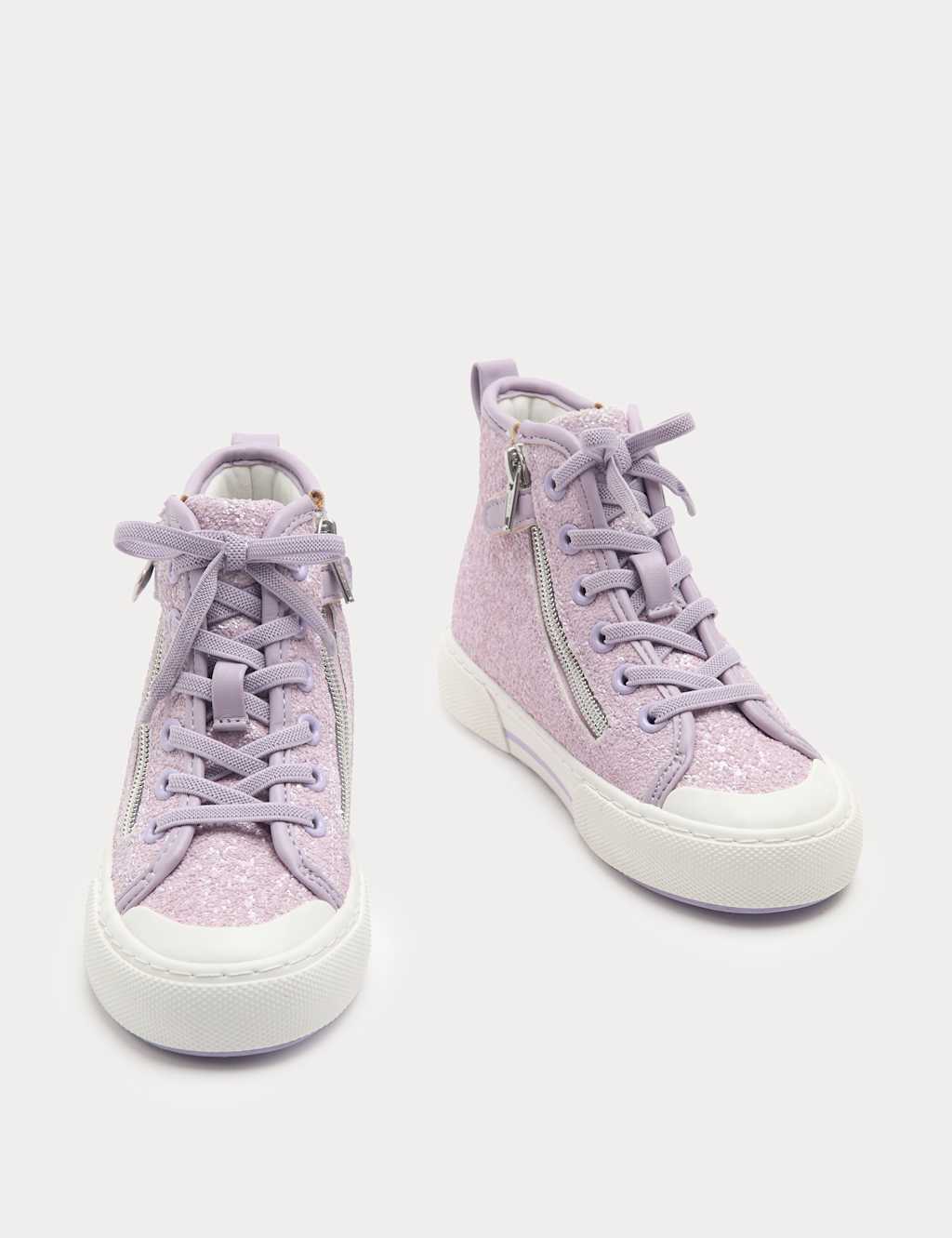 M&S Girls Glitter High Top Trainers (4 Small - 6 Large) - Lilac