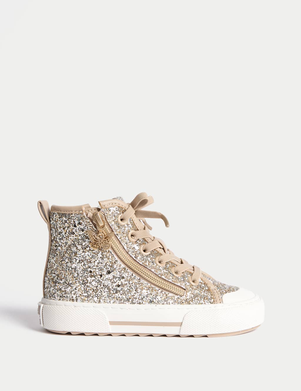 M&S Kids' Glitter High Top Trainers (4 Small - 6 Large) Gold