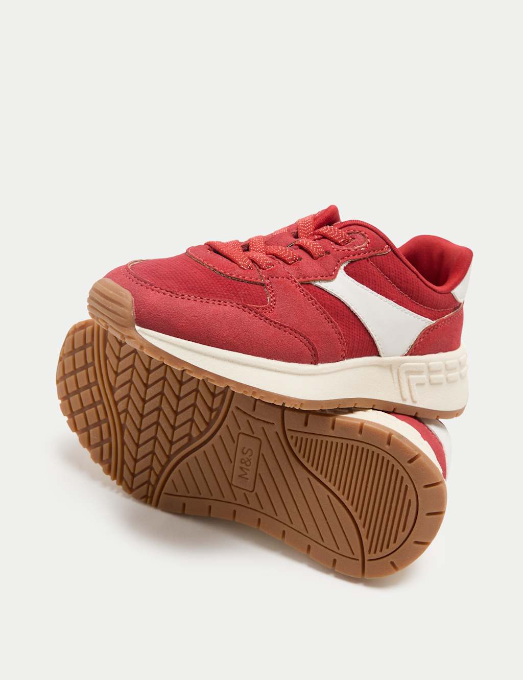 M&S Kids Ultra Elastic Lace Trainers (4 Small-7 Large) - 4 - Red
