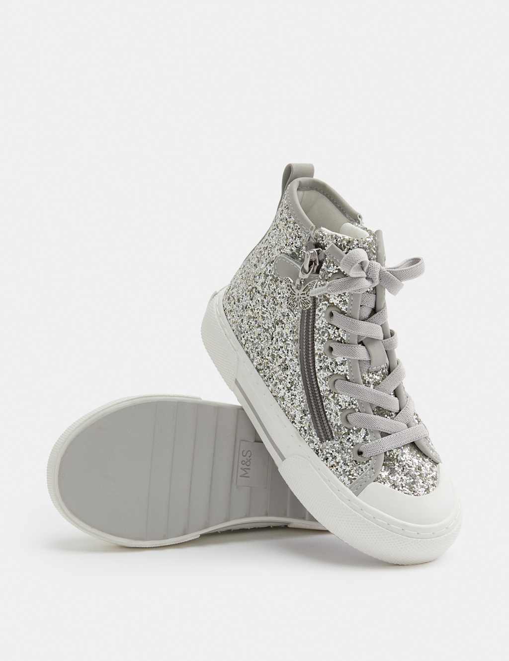 M&S Girls Glitter Charm High Tops (4 Small - 2 Large) - Silver Mix