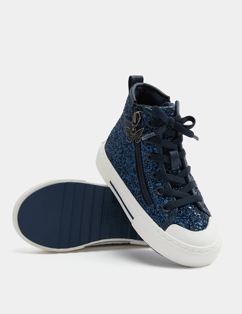 M&S Girls Glitter Charm High Tops (4 Small - 2 Large) - 5 - Navy Mix