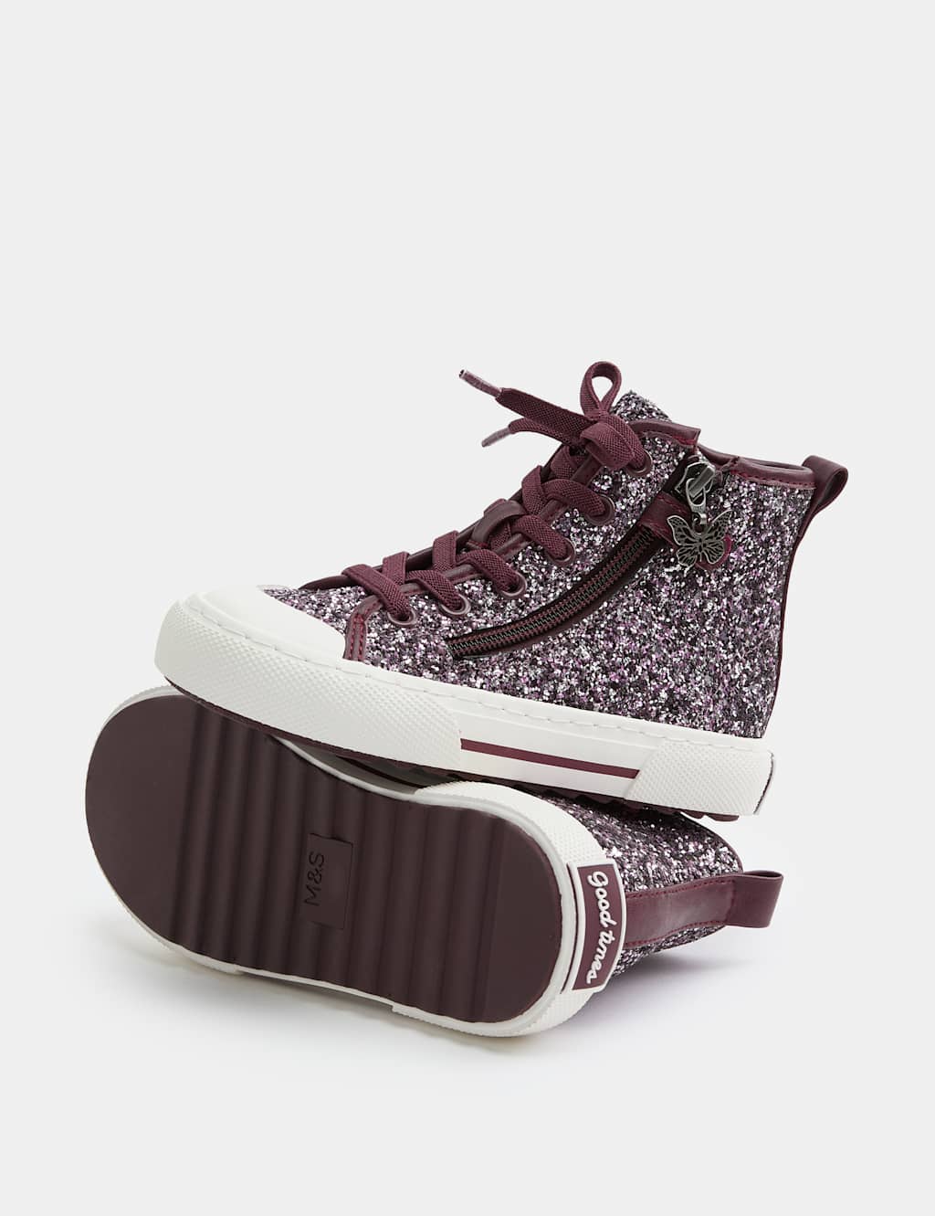 M&S Girls Glitter Charm High Tops (4 Small - 2 Large) - Berry