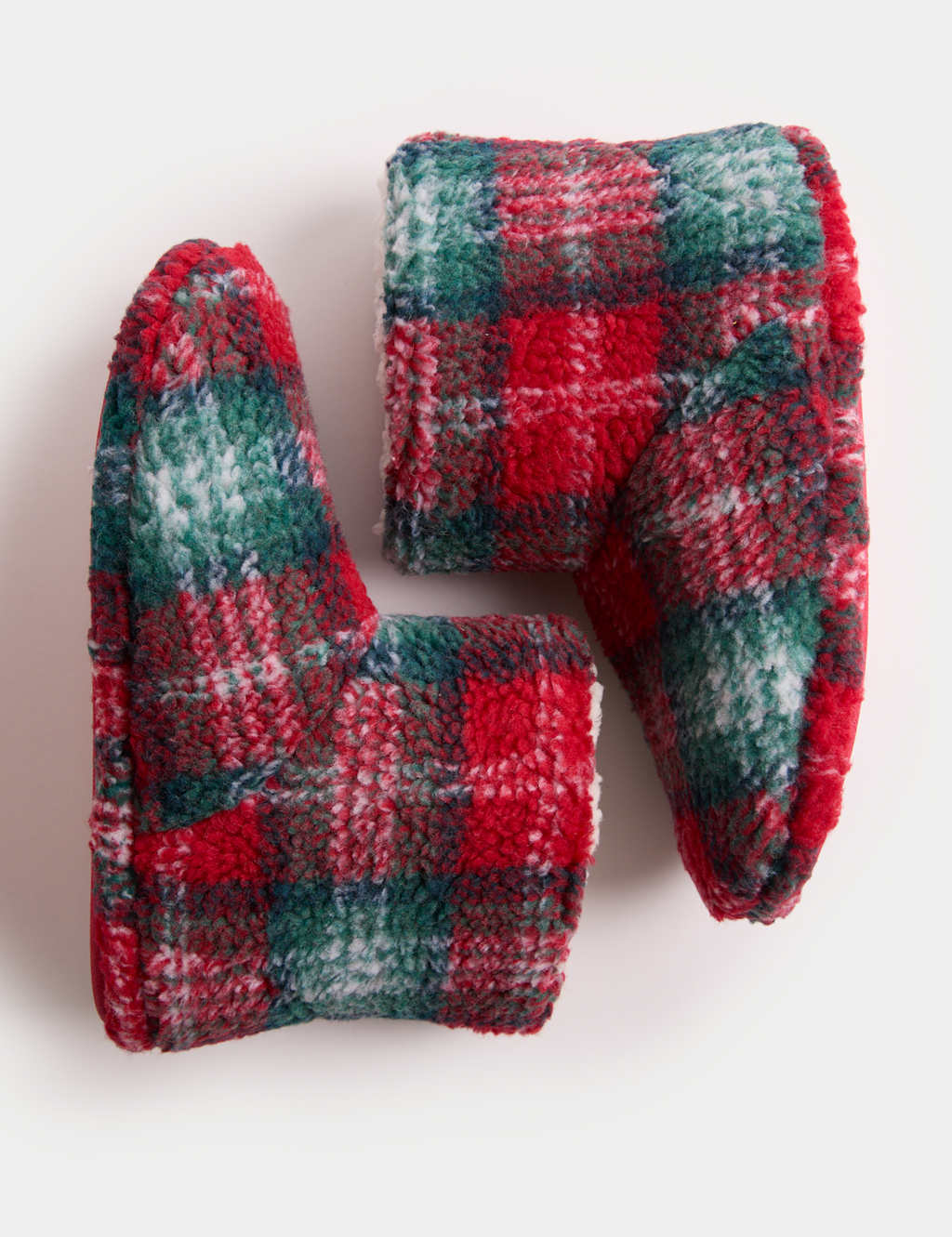 M&S Kids' Check Slipper Boots (4 Small - 7 Large) Red Mix