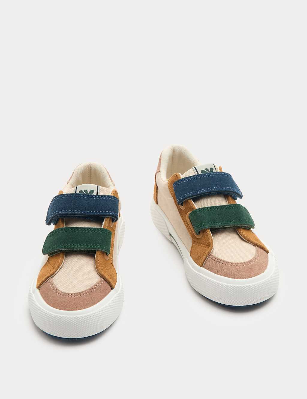 M&S Kids Low Top Canvas Riptape Trainers (4 Small - 2 Large) - Green Mix