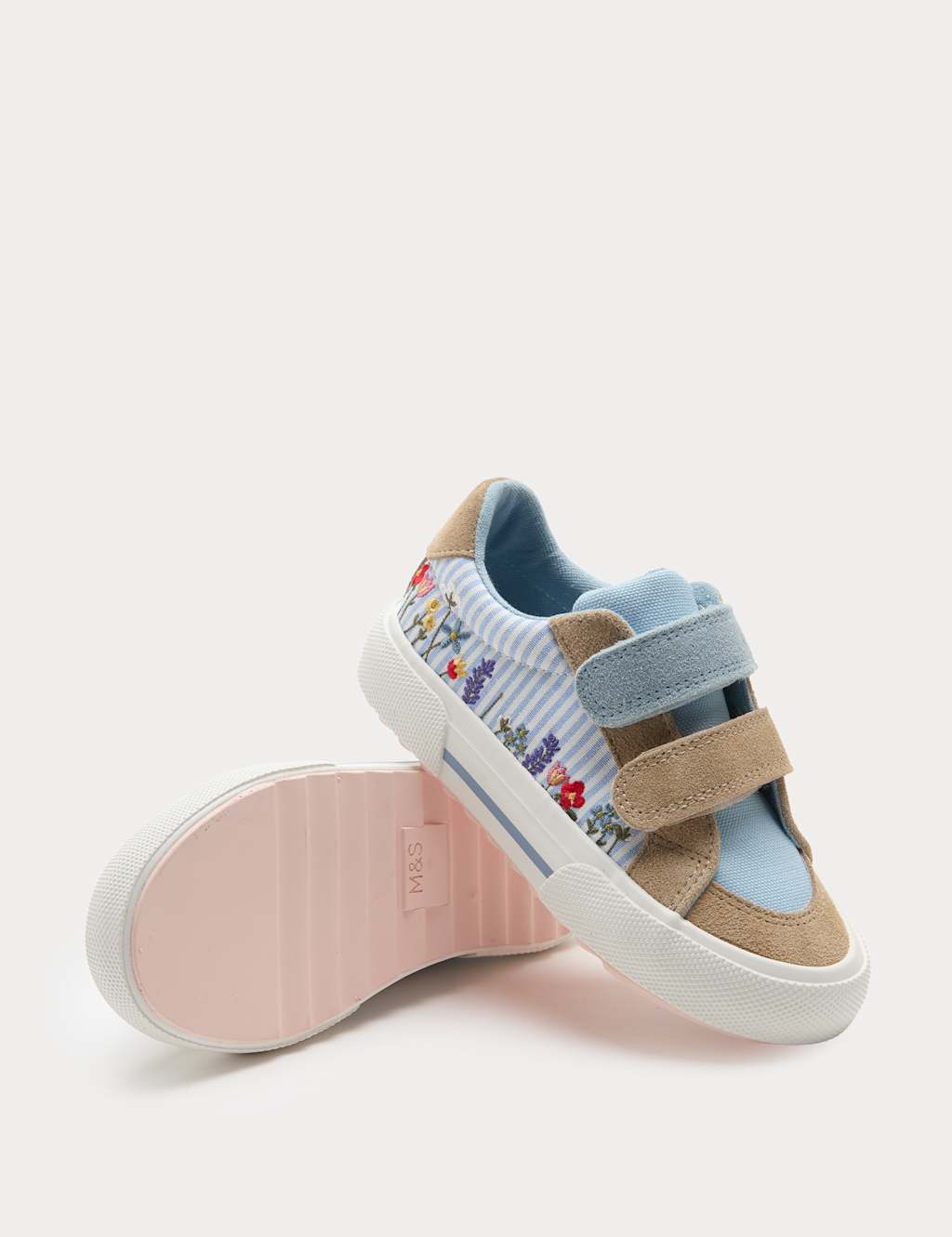 M&S Kids Low Top Canvas Riptape Trainers (4 Small - 2 Large) - Cream Mix