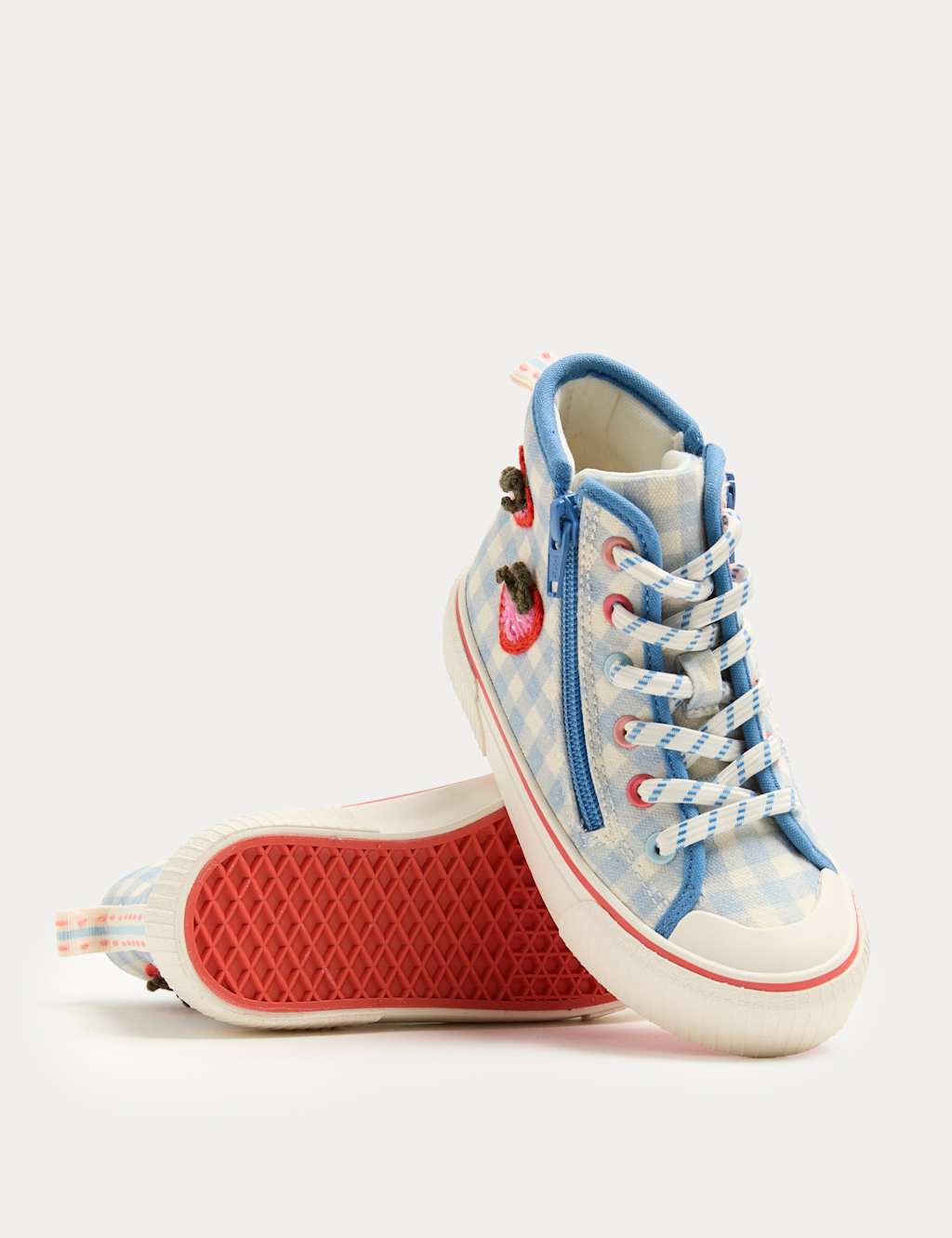 M&S Girls Strawberry Patterned High Top Trainers (4 Small-2 Large) - 2 - Blue Mix