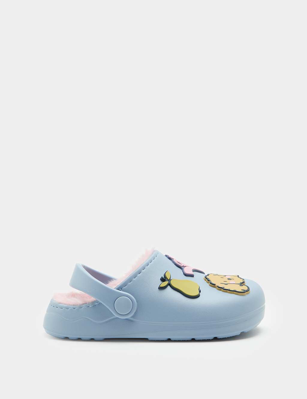 M&S Kids Badged Faux Fur Lined Clogs (4 Small - 2 Large) - 12 - Light Blue
