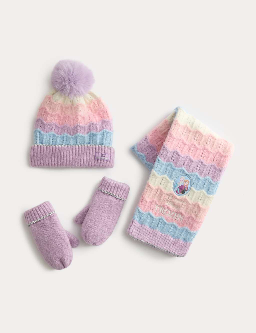M&S Kids' Disney Frozen Hat Scarf and Mitten Set (1-13 Yrs) Lilac