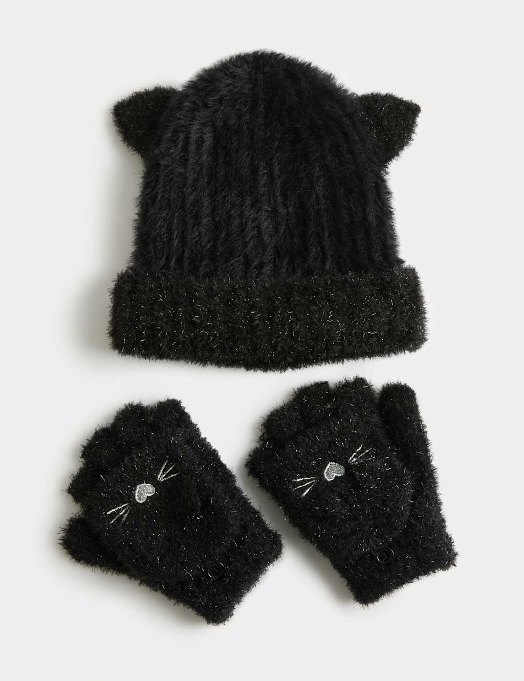M&S Kids' Cat Flip Top Hat and Glove Set (3-13 Yrs) Black