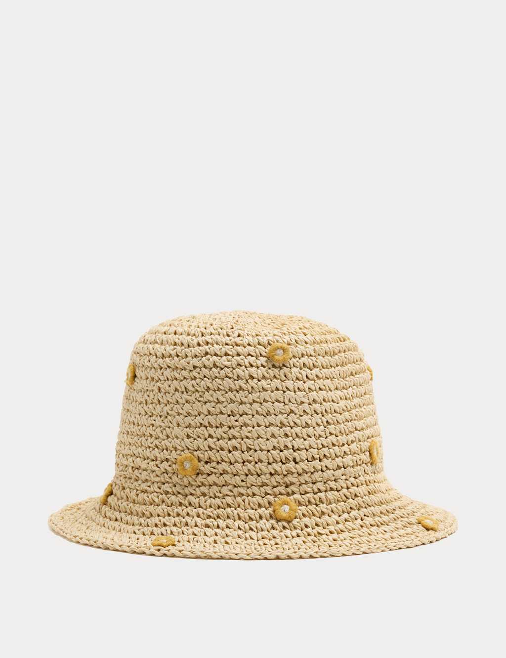 M&S Girls Straw Raffia Embroidered Flower Hat - 18-36 Months - Neutral
