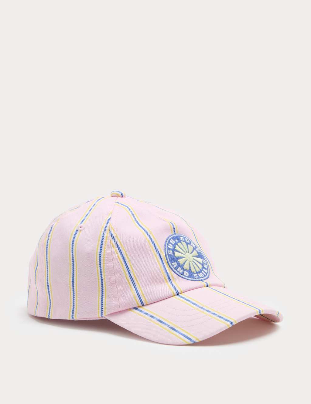 M&S Girls Pure Cotton Striped Badge Cap (3-13 Yrs) - 6-13 Years - Pink Mix
