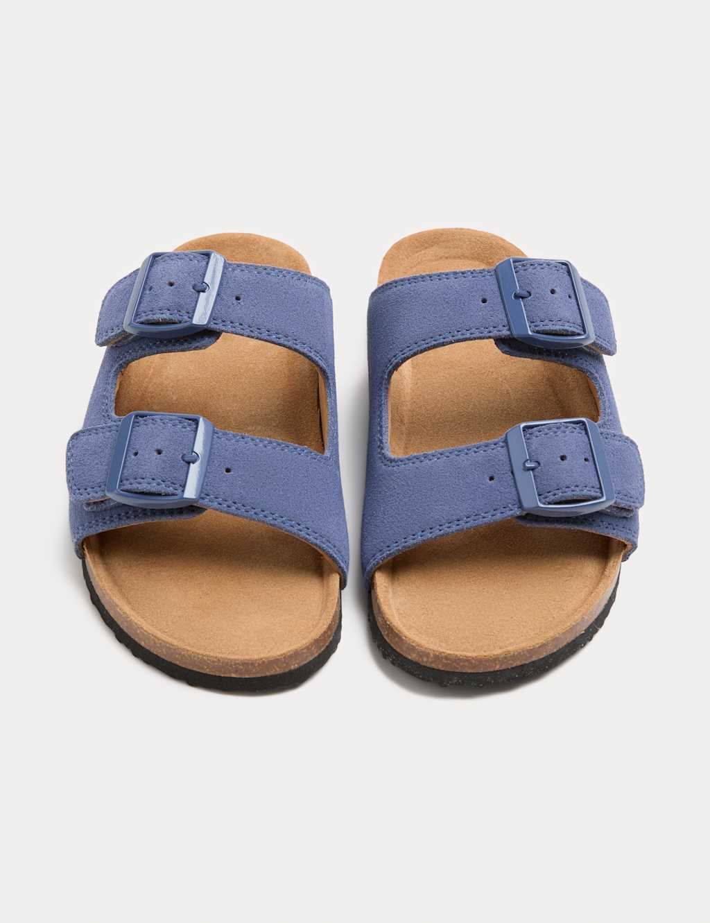 M&S Boys Suede Double Buckle Footbed Sandals (3 Large-7 Large) - 6 - Navy