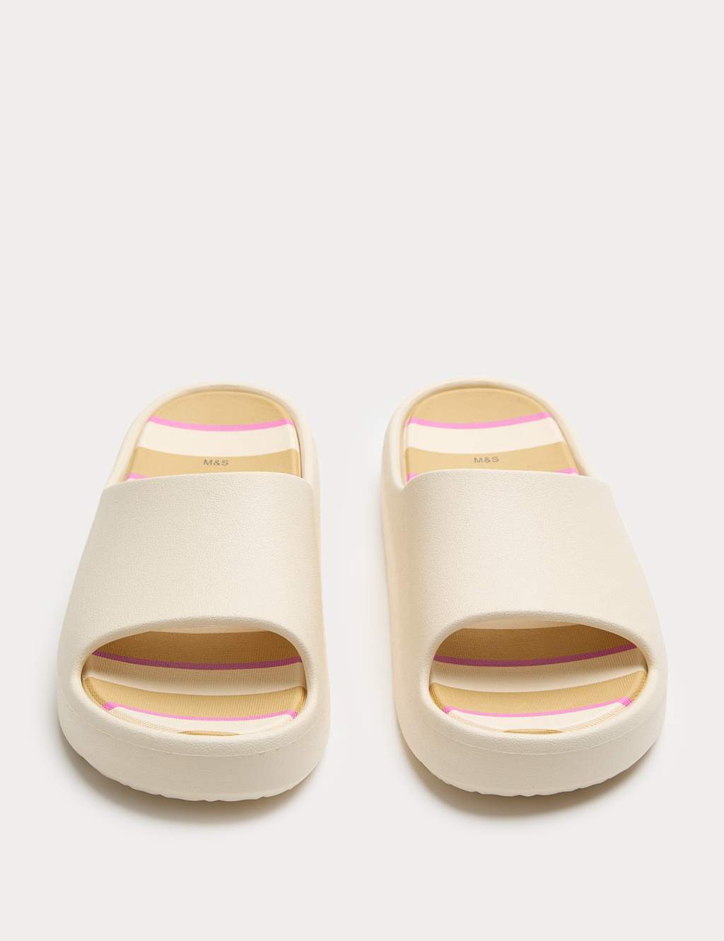 M&S Kids Striped Footbed Sliders (10 Small - 7 Large) - Cream