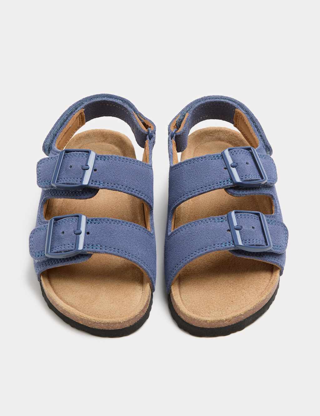 M&S Kids Suede Double Buckle Footbed Sandals (4 Small-2 Large) - 2 - Navy Mix