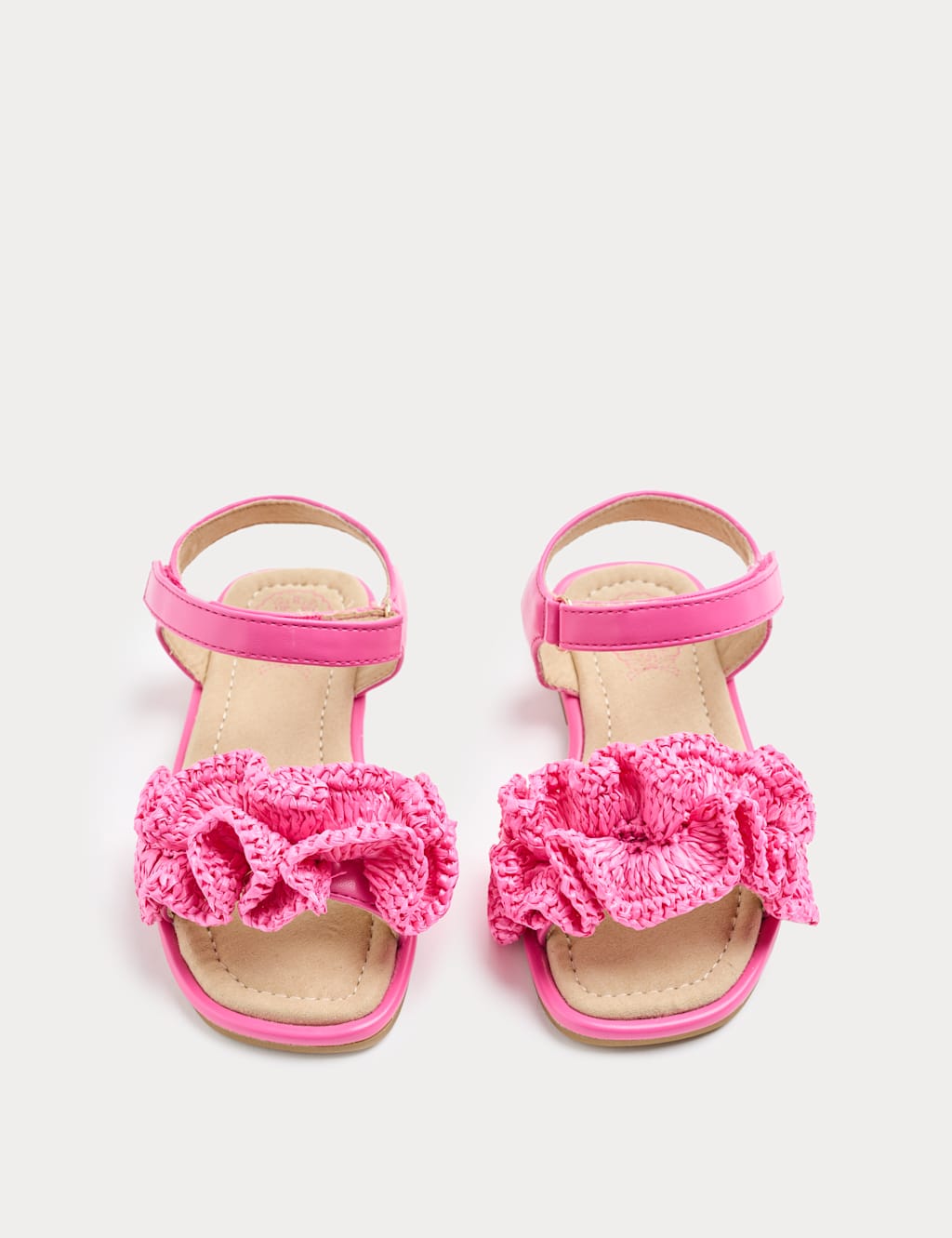 M&S Girls Frill Strap Raffia Sandals (4 Small - 2 Large) - Hot Pink