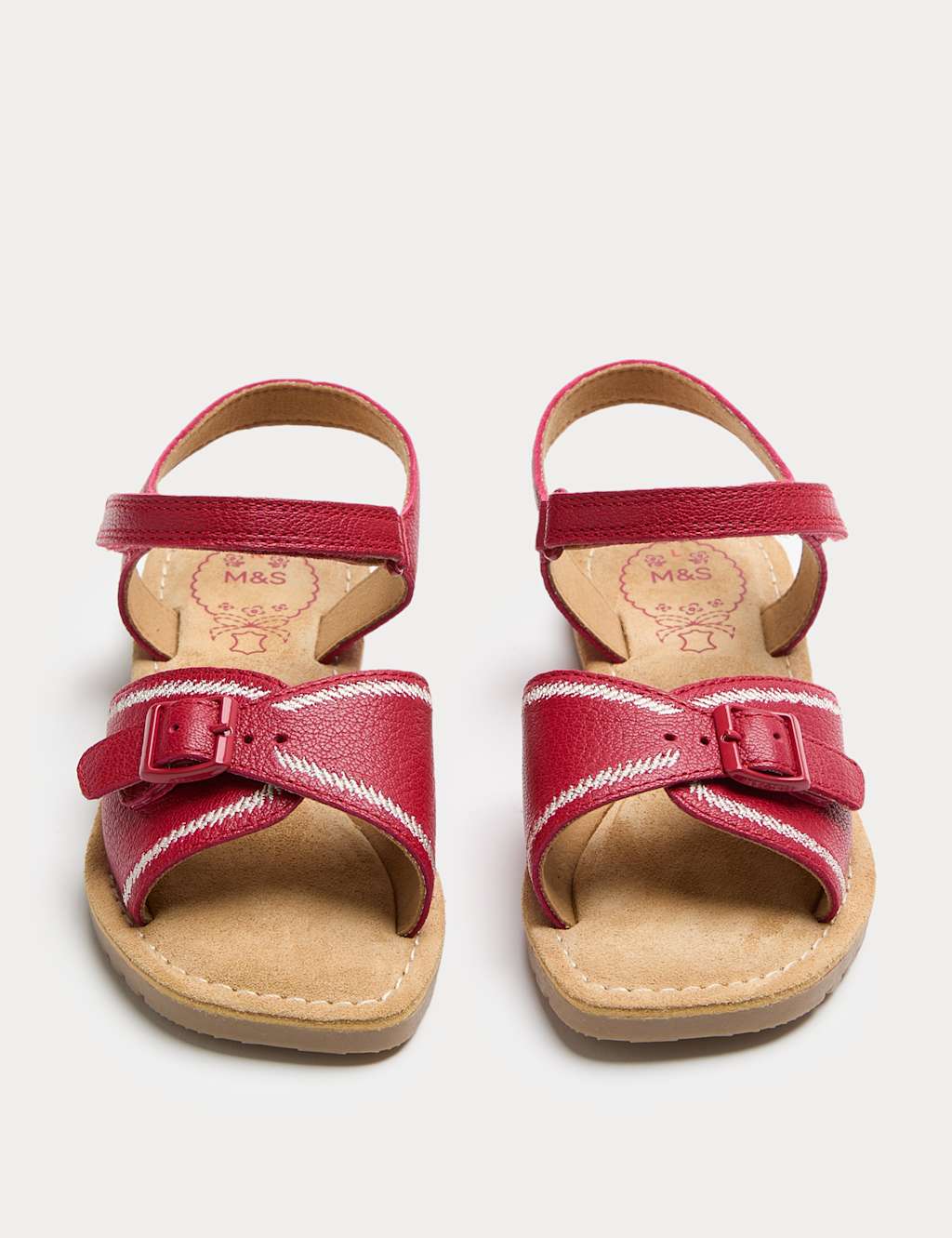 M&S Girls Leather Buckle Sandals (4 Small-2 Large) - 12 - Red Mix