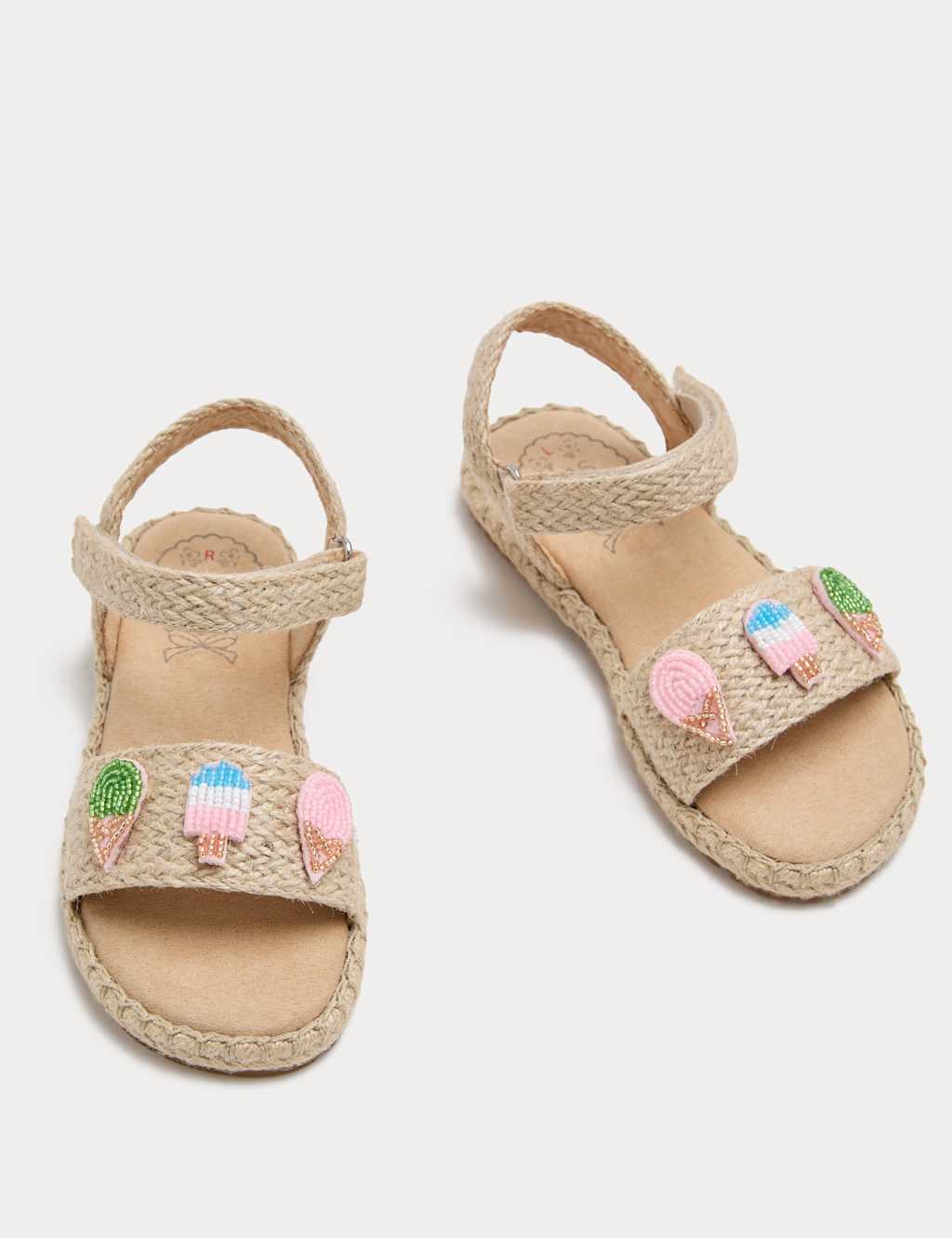 M&S Girls Raffia Ice Cream Beaded Sandals (4 Small-2 Large) - 7 - Natural