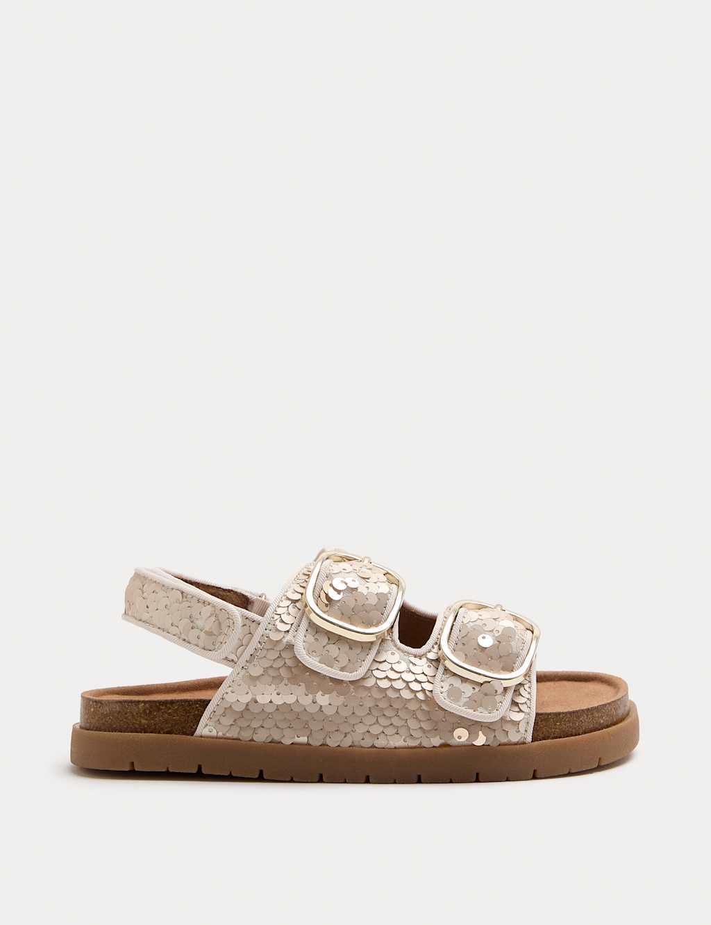 M&S Girls Sequin Buckle Footbed Sandals (4 Small-2 Large) - 5 - Cream