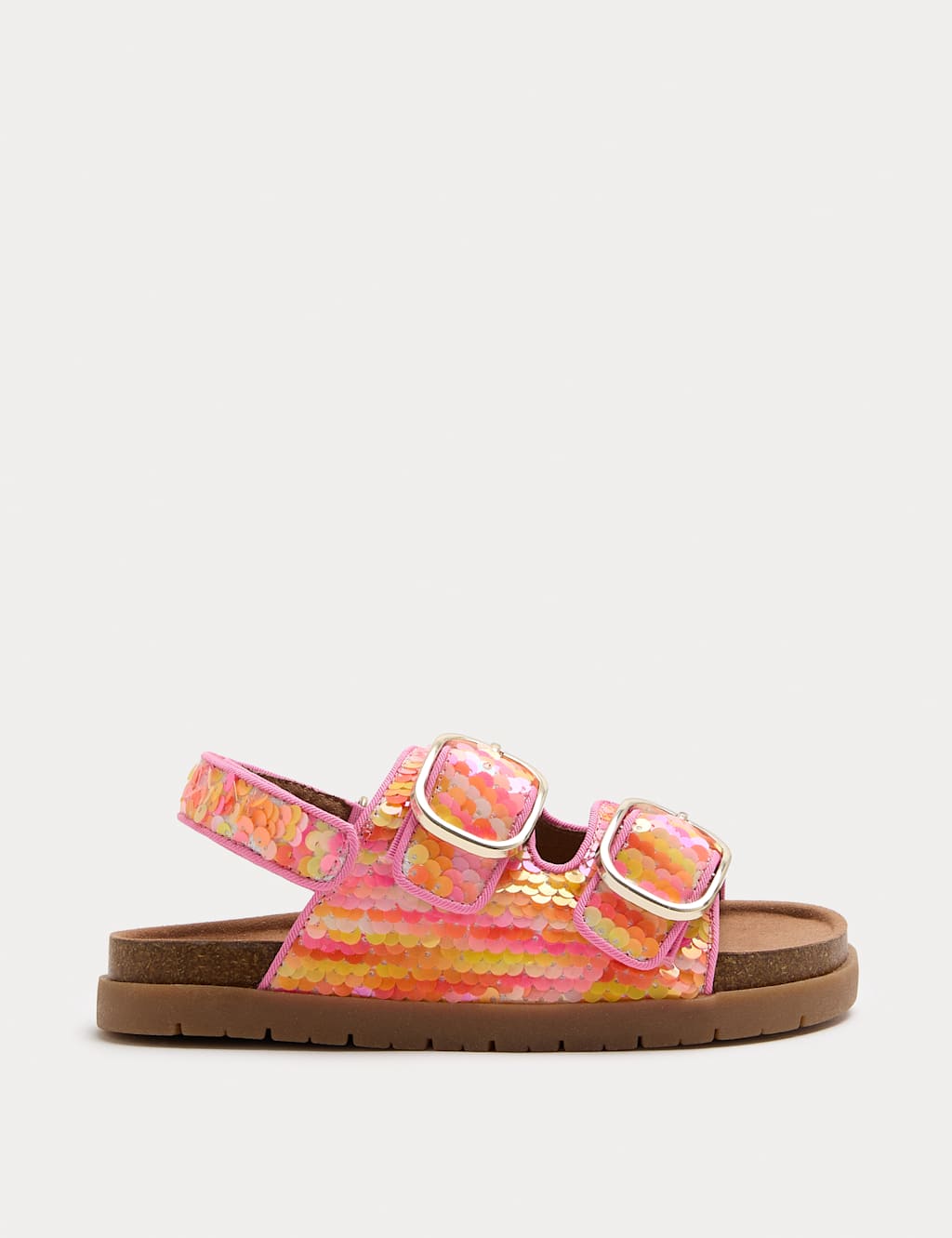 M&S Girls Sequin Buckle Footbed Sandals (4 Small-2 Large) - 2 - Multi