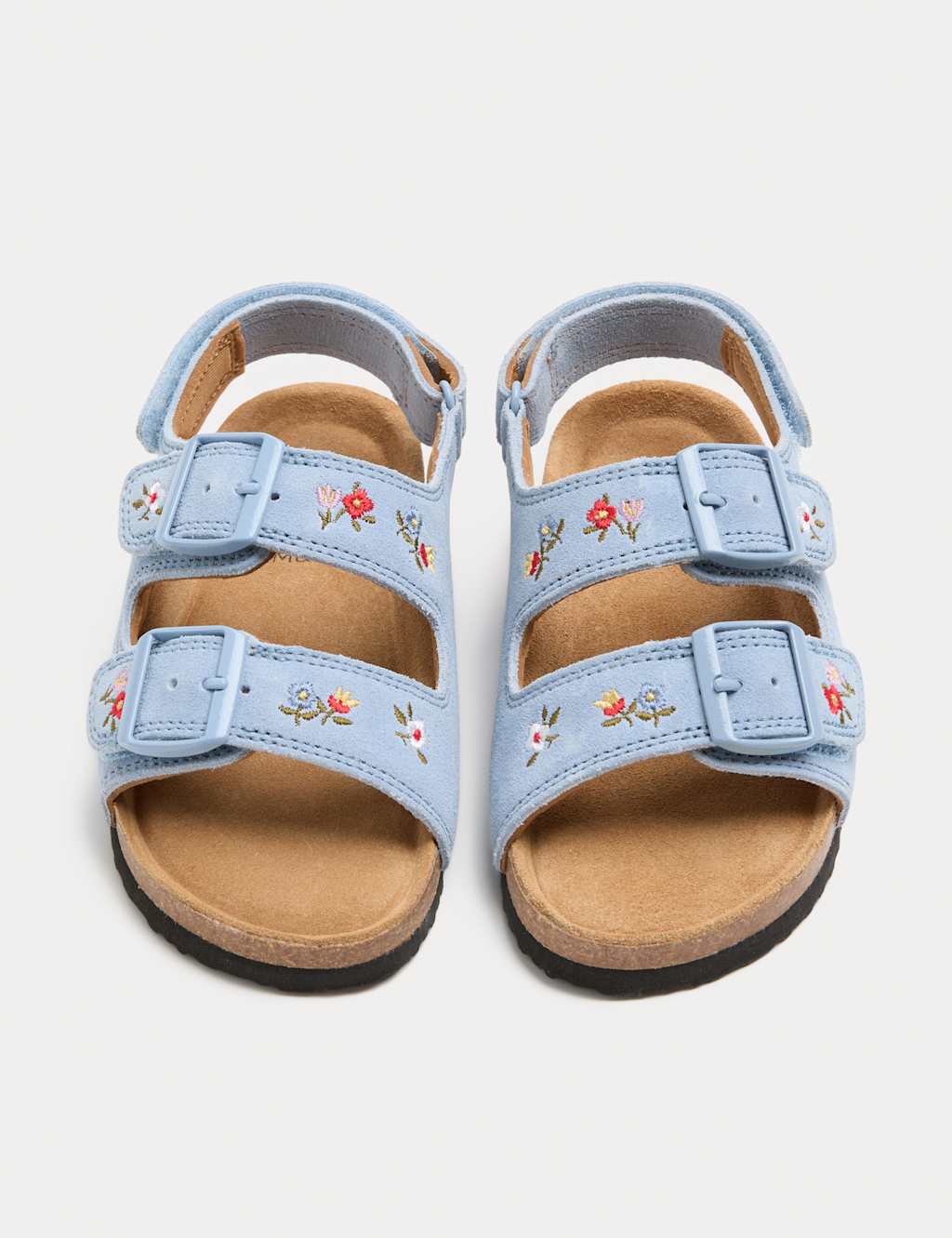 M&S Girls Suede Ditsy Floral Patterned Footbed Sandals (5 Small-2 Large) - 2 - Blue Mix