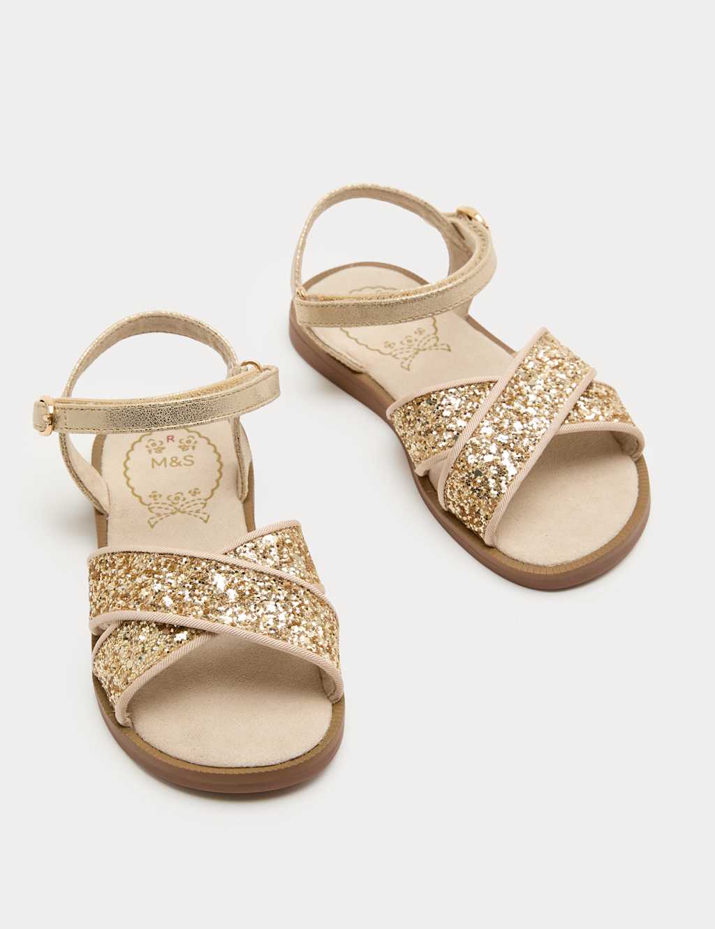 M&S Girls Glitter Cross Strap Sandals (4 Small-2 Large) - 1 - Gold