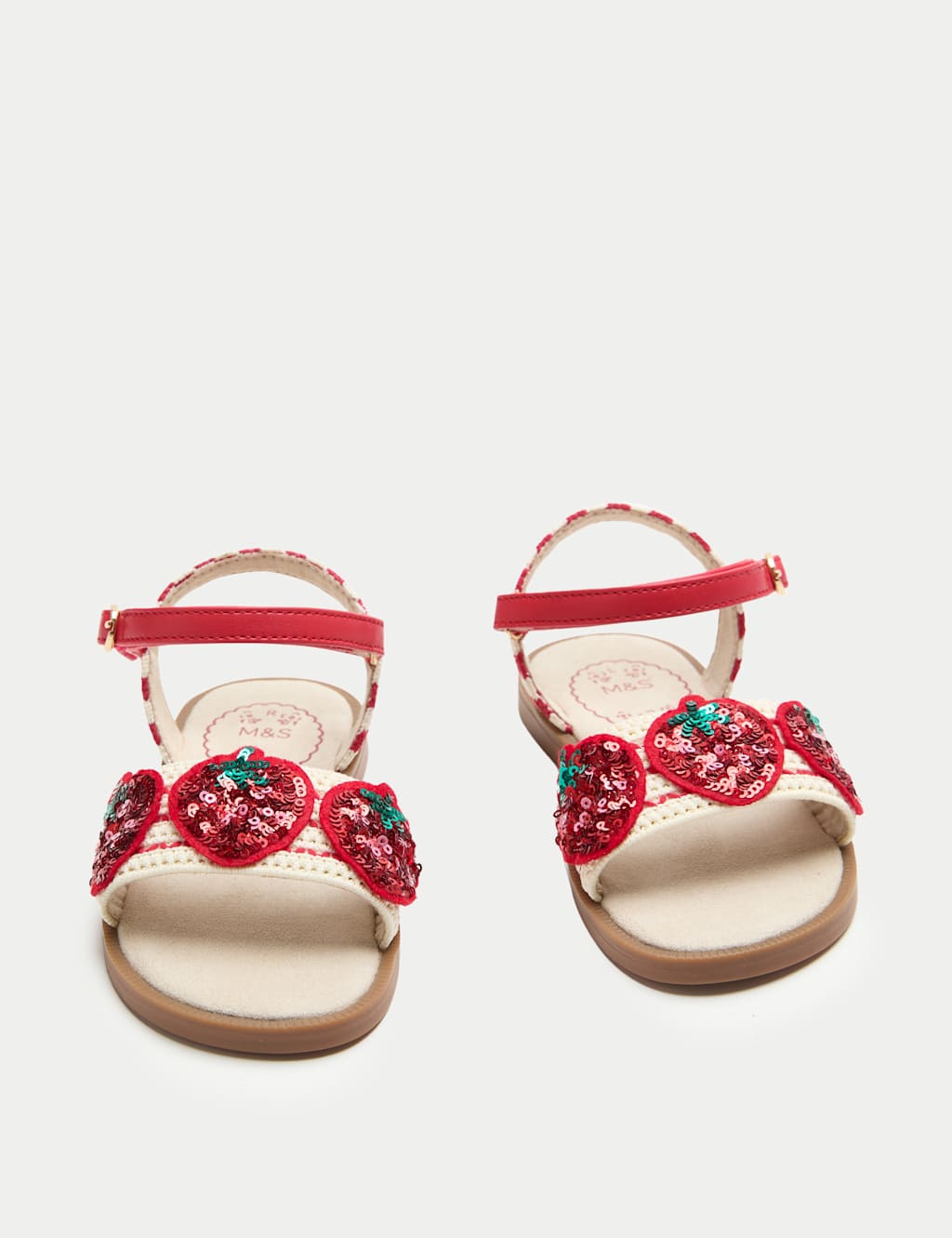 M&S Girls Strawberry Sequin Crochet Sandals (4 Small-2 Large) - 12 - Red Mix