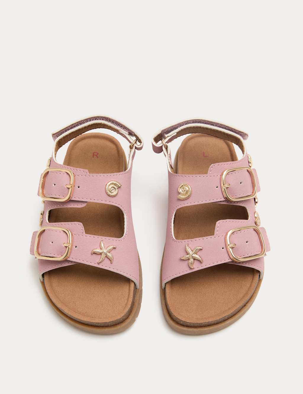 M&S Girls Metallic Shell Sandals (4 Small-2 Large) - 10 - Medium Pink
