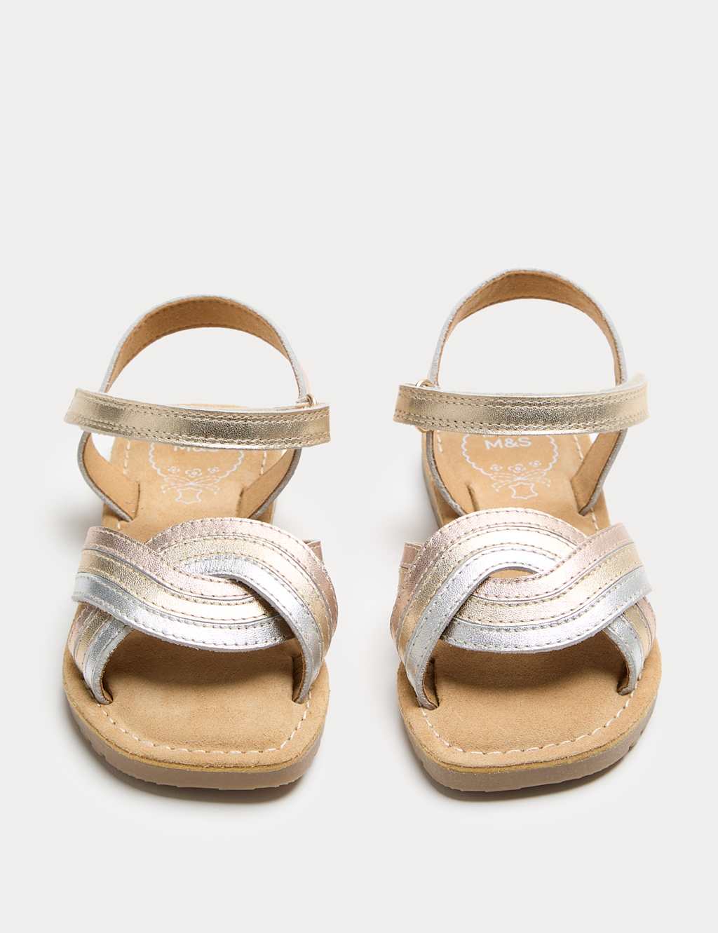 M&S Girls Leather Rainbow Strap Sandals (4 Small-2 Large) - 12 - Silver Mix