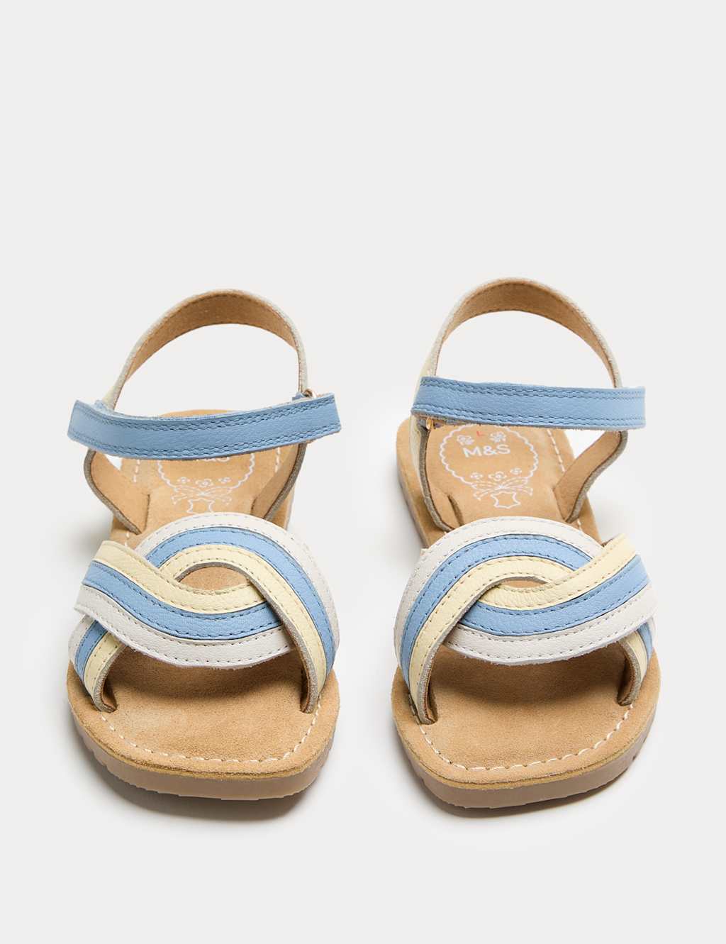 M&S Girls Leather Rainbow Strap Sandals (4 Small-2 Large) - 2 - Blue Mix