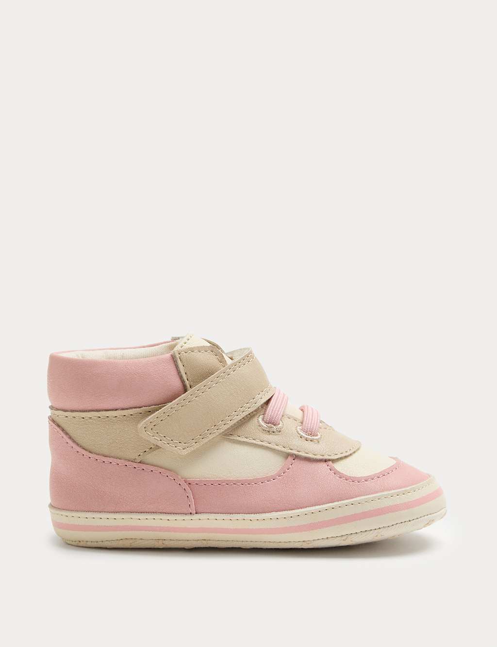 M&S Baby Riptape High Top Trainer Pram Shoes (0-18 Mths) - 6-12 Months - Pink Mix