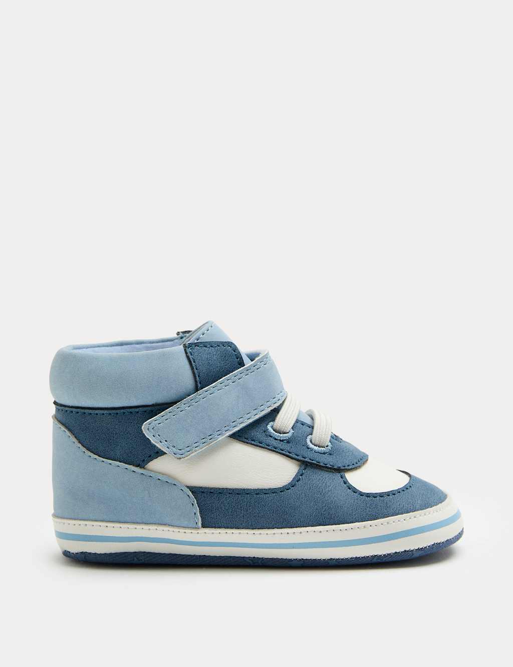 M&S Baby Riptape High Top Trainer Pram Shoes (0-18 Mths) Blue