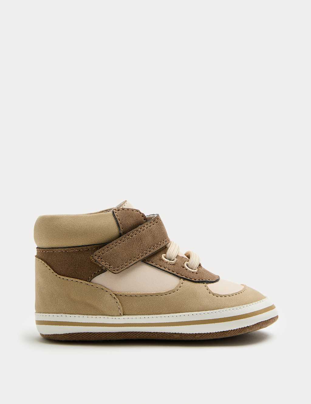 M&S Baby Riptape High Top Trainer Pram Shoes (0-18 Mths) Brown