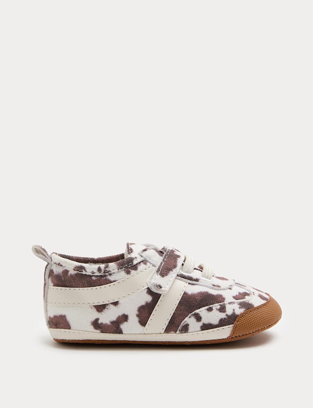 M&S Baby Cow Print Riptape Pram Trainers (0-18 Months) Cream Mix