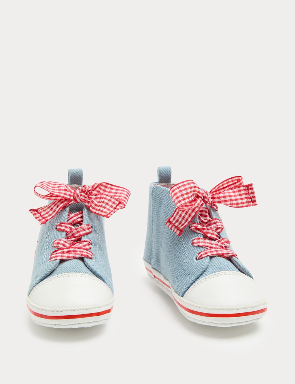 M&S Baby Strawberry High Top Trainer Pram Shoes (0-18 Mths) - 3-6 Months - Denim