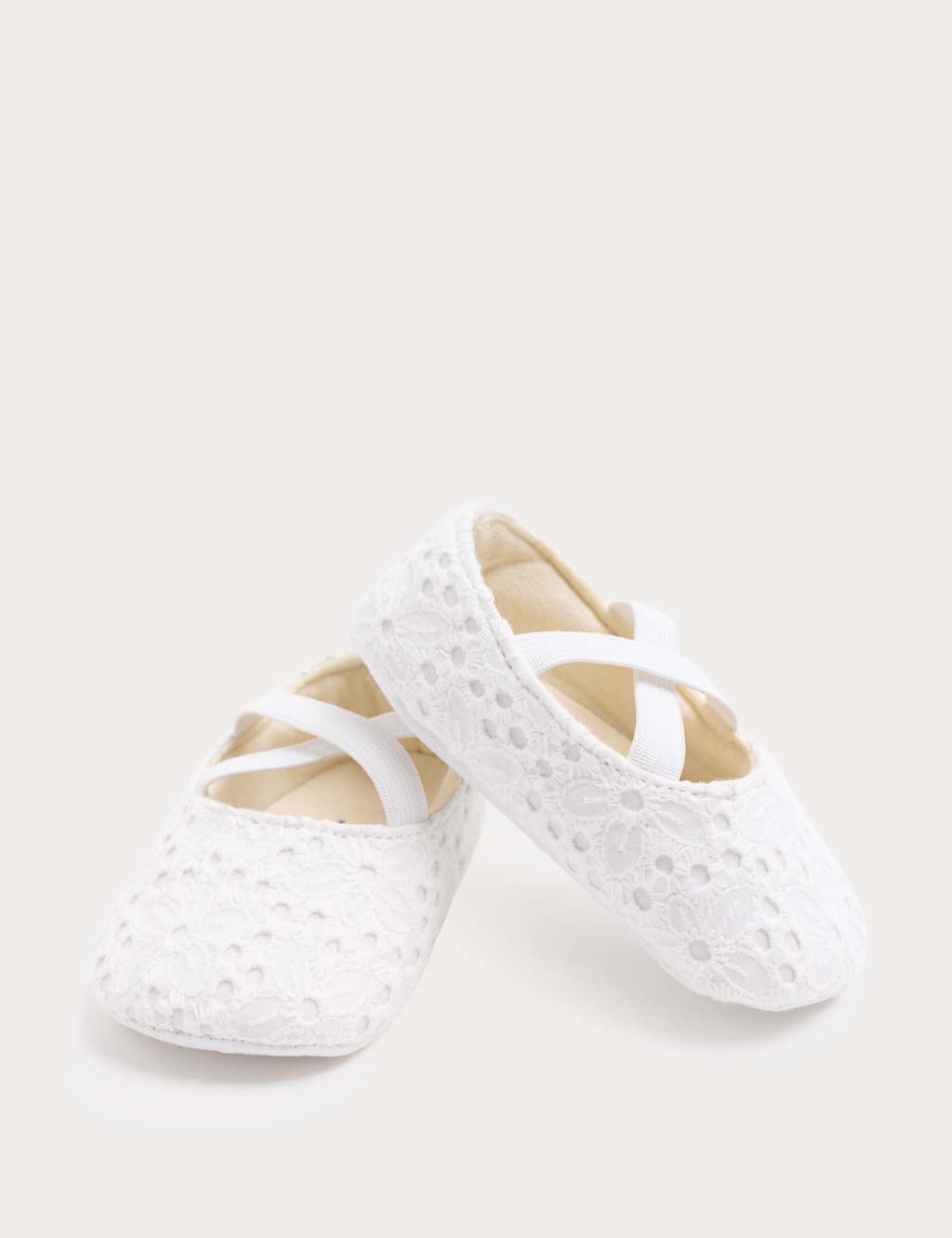 M&S Baby Broderie Ballet Pram Shoes (0-18 Mths) - 12-18 Months - White
