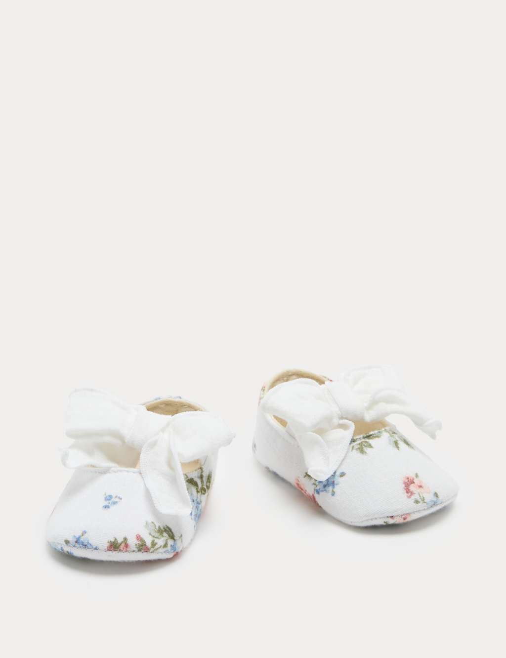 M&S Baby Floral Ballet Pram Shoes (0-18 Mths) - 0-3 Months - Cream Mix