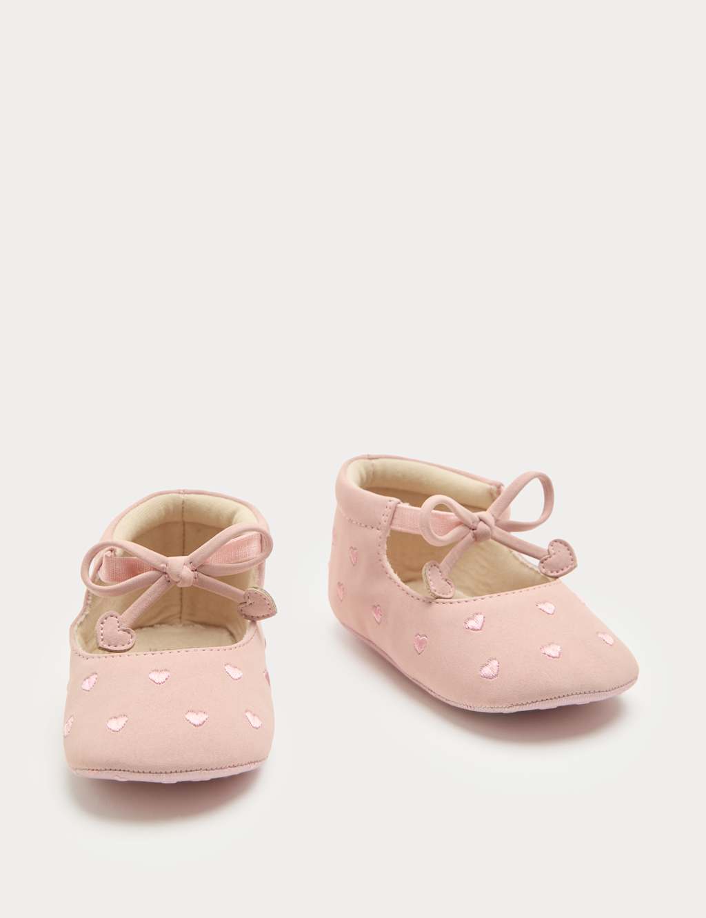 M&S Baby Embroidered Heart Pram Shoes (0-18 Mths) - 12-18 Months - Pink