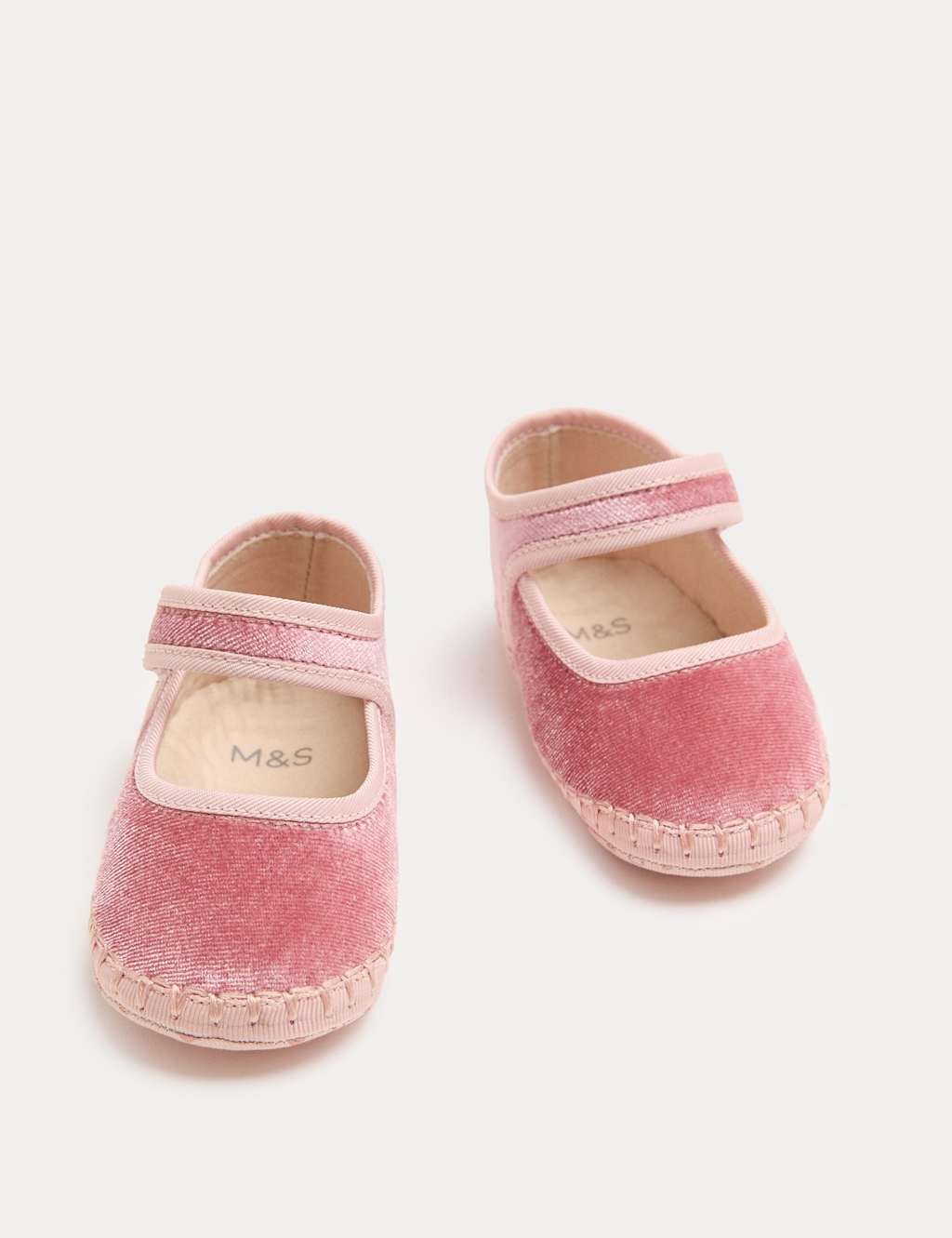 M&S Baby Velvet Stitch Pram Ballet Shoes (0-18 Mths) - 0-3 Months - Pink