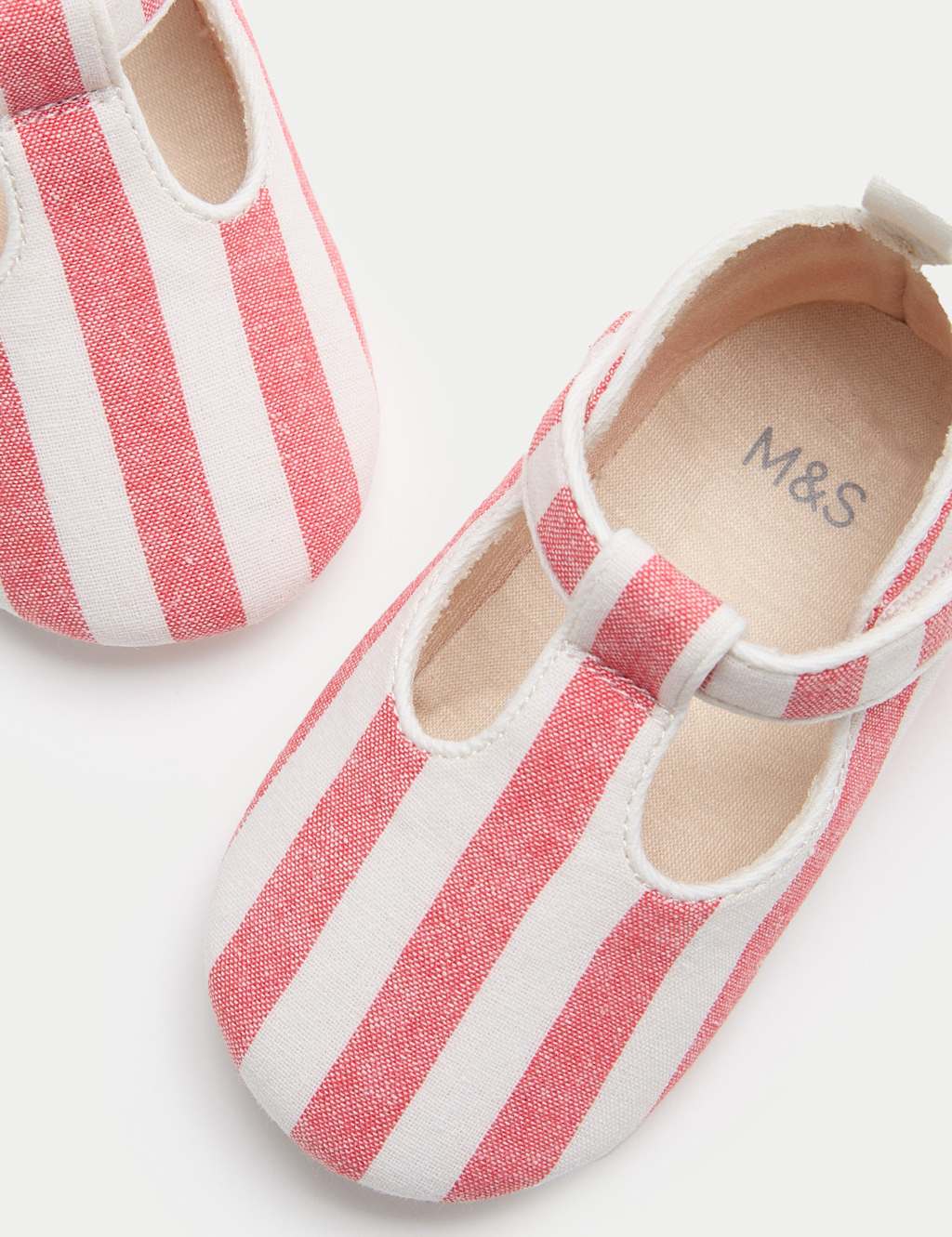 M&S Baby Stripe T-Bar Pram Shoes (0-18 Mths) - 3-6 Months - Pink Mix
