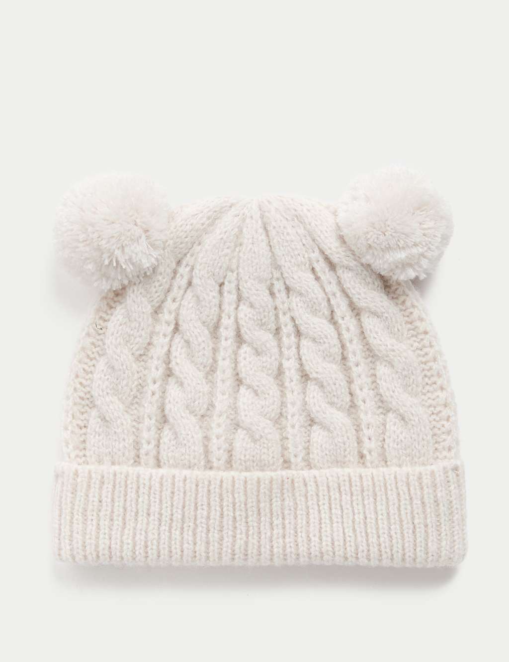 M&S Kids' Cable Knit Double Pom Winter Hat (0-3 Yrs) Ecru