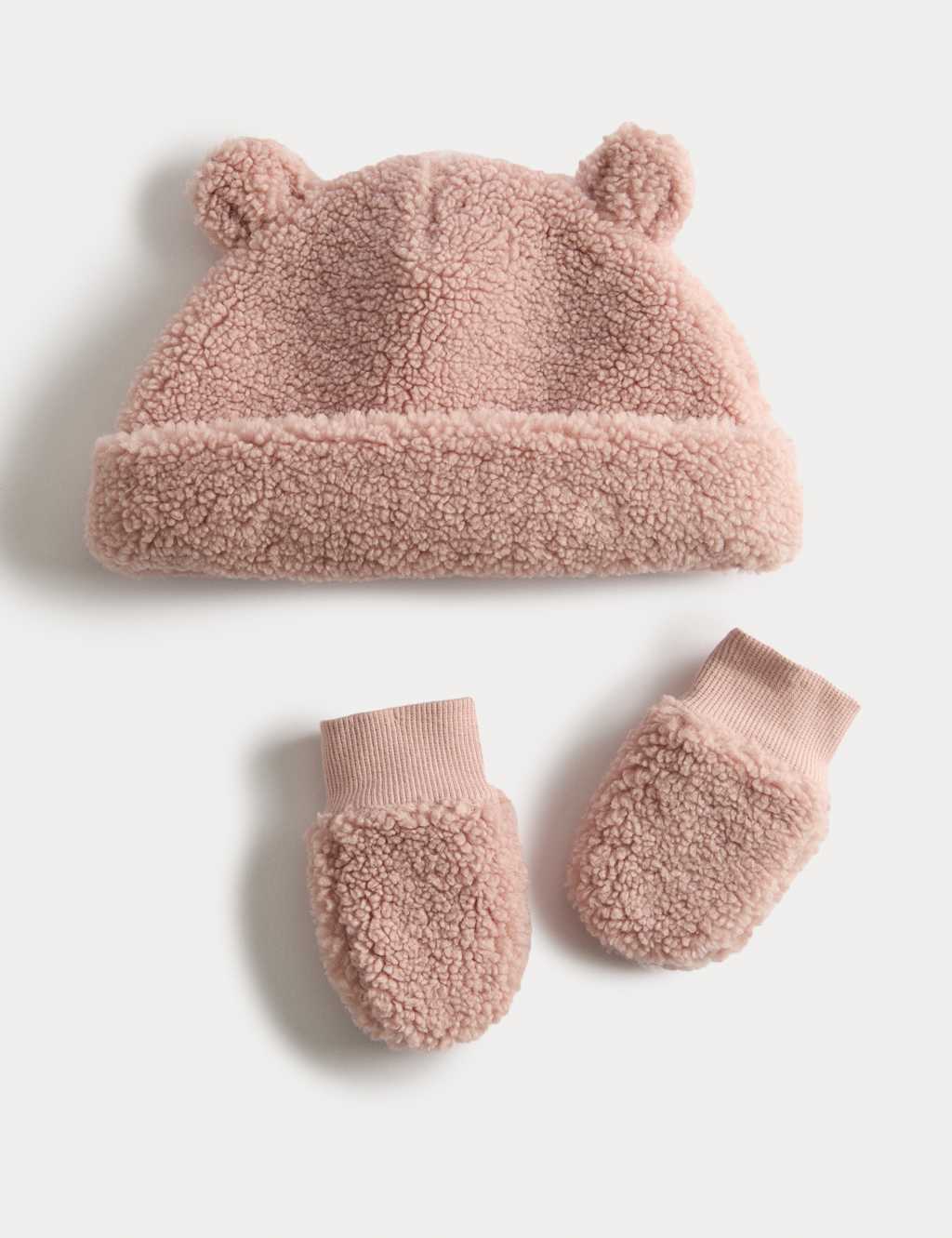 M&S Baby Borg Bear Hat and Mittens Set (0-36 Mths) Pink